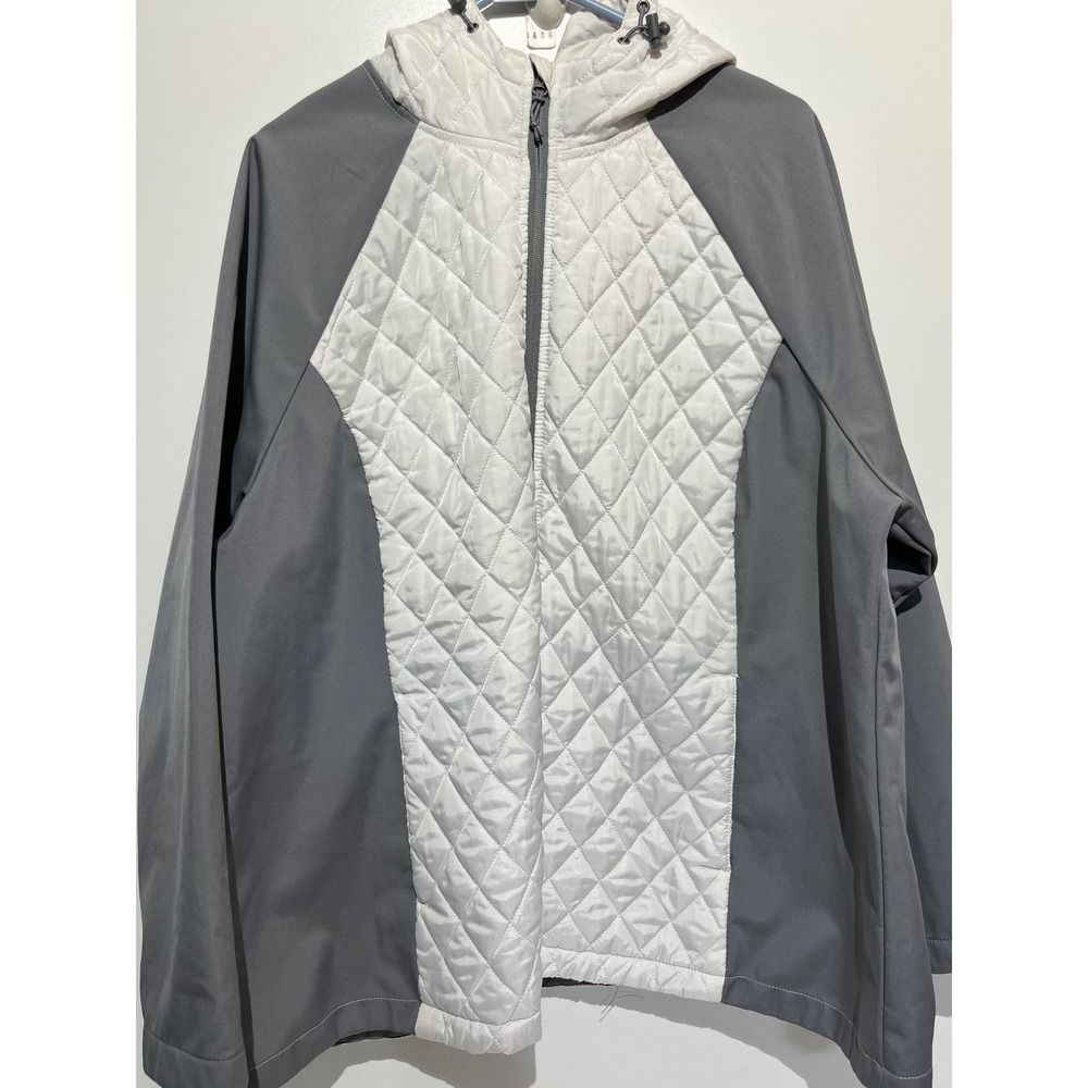 Free Tech Womens 3X Grey White Hybrid Quilted Hooded Full Zip Jacket 22W-24W